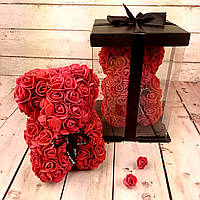 Мишка из 3D роз Teddy Rose hand made белый 25 см (Настоящие фото)