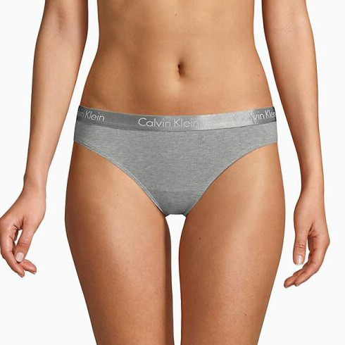 Жіночі трусики (сліпи) Calvin Klein колекція Motive Cotton Lightly Lined, колір світло-сірий, фото 1