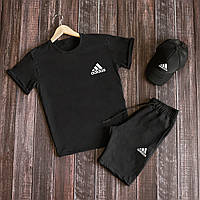 Комплект чоловічий літній Adidas (Адідас) Футболка + Шорти + Кепка біло-сірий | Спортивний костюм літній, фото 2