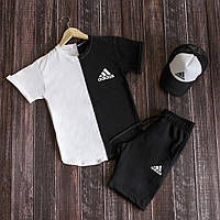 Комплект чоловічий літній Adidas (Адідас) Футболка + Шорти + Кепка біло-сірий | Спортивний костюм літній, фото 10