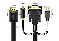 Кабель конвертер VGA на HDMI JH Z140 3m адаптер перехідник активний процесор, фото 8