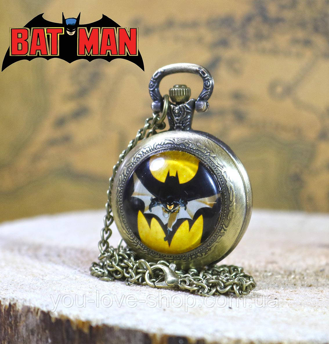 Кишеньковий годинник кажан Бетмен / Batman на цепочці Бронза