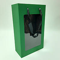 Коробка подарункова зелена 350х210х100 мм. з пакетом