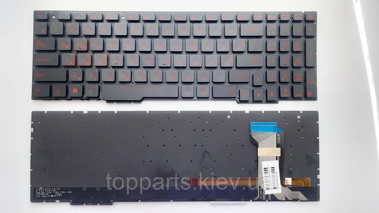 Клавіатура для ноутбуків Asus ROG GL553V, ZX553V, FX553V чорна без рамки з підсвіткою RU/US