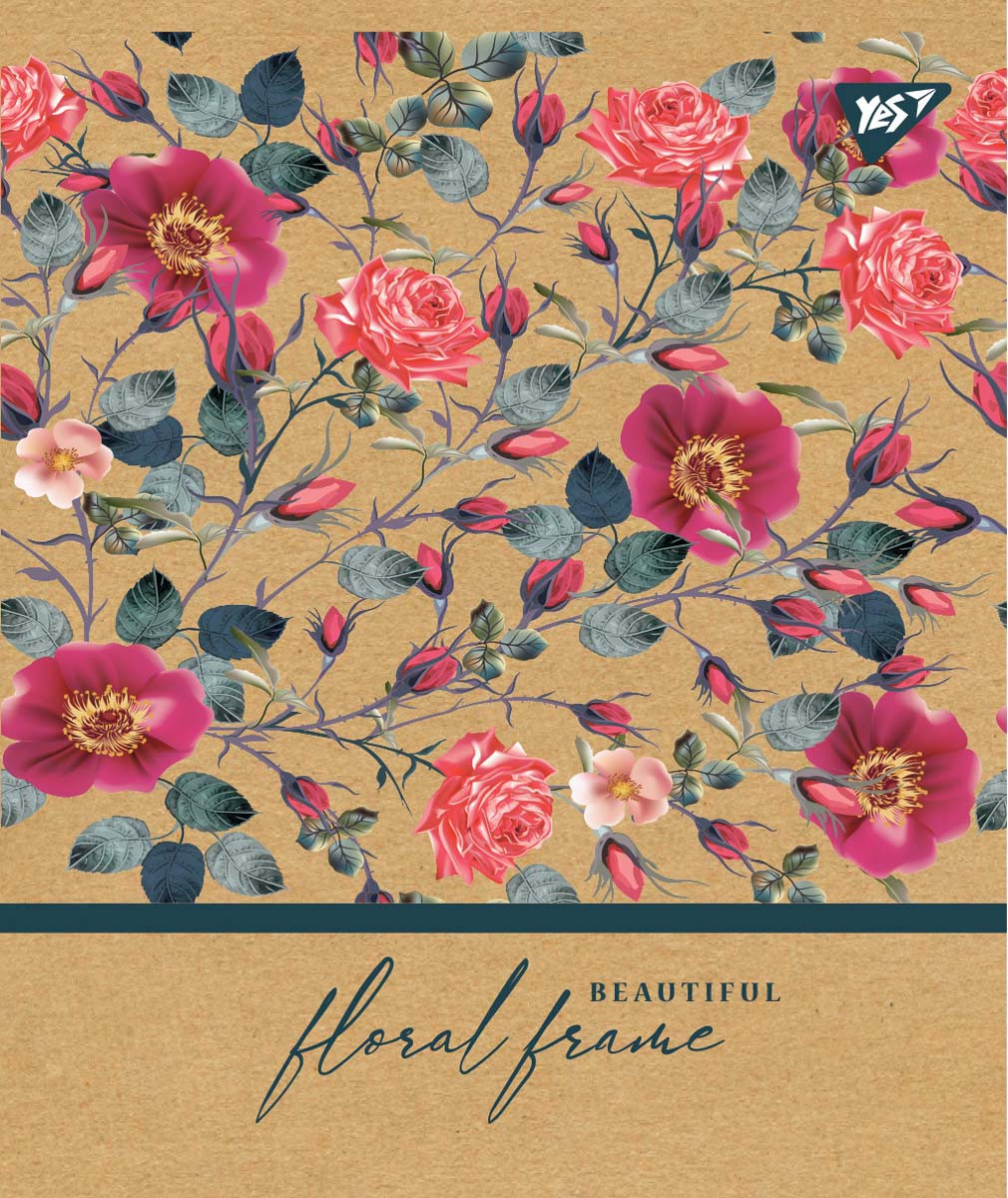 Набір шкільних зошитів 48 аркушів лінія YES Floral Frame Крафт 5 штук