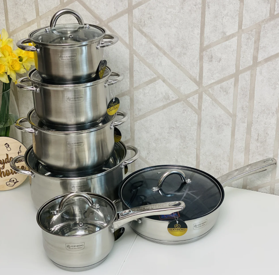 Набір кухонного посуду із нержавіючої сталі 12 предметів Edenberg EB-4001 5-Шарове Важке Дно