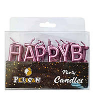 Набір свічок для торта "Happy Birthday" рожевий хром