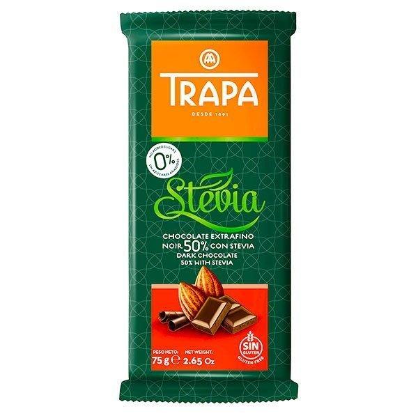 Шоколад 75г TRAPA STEVIA чорний 50% без цукру