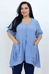 Жіноча літня блакитна блуза туніка вільного крою Аміра великий розмір 54 56 58 60 62 64