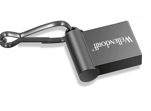 Флешка USB flash drive, 32Gb,Wellendorff, металева міні флешка для автомагнітол з брелком, колір темний