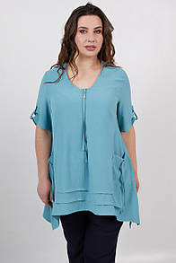 Жіноча літня бірюзова блуза туніка вільного крою Аміра великий розмір 54 56