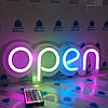 Неонова вивіска OPEN світлодіодна Led RGB 400х130 з можливістю перемикання кольорів із пульм керування #4, фото 4