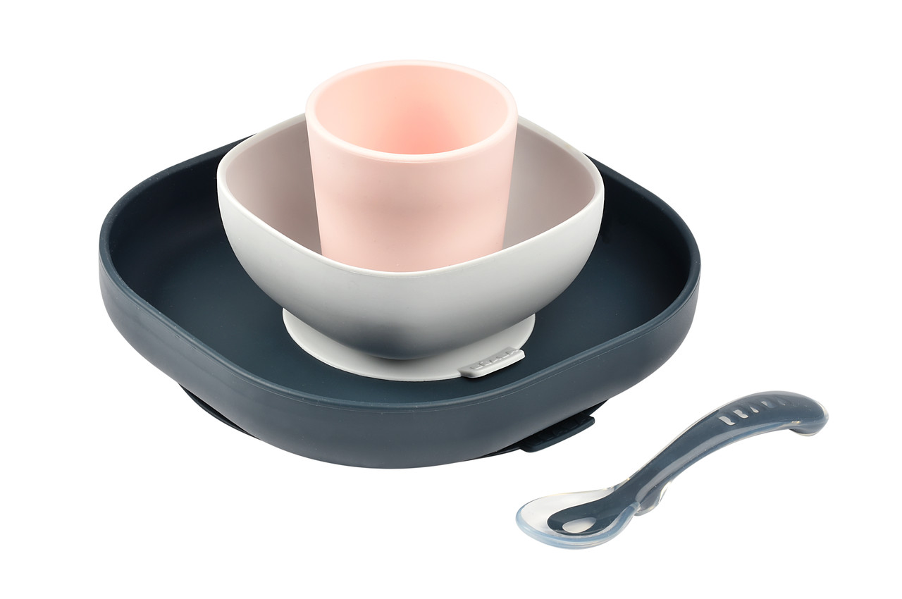 Beaba - Набір силіконової посуду 4 предмета, pink