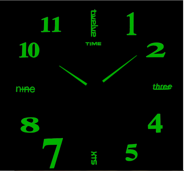 Люмінесцентний фосфорний годинник настінний 3Д DIY Clock від 70 до 150см 003F Англійські слова