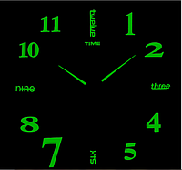 Люмінесцентний фосфорний годинник настінний 3Д DIY Clock від 70 до 150см 003F Англійські слова