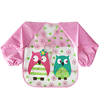 Слюнявчик с рукавами - Совы (розовый)