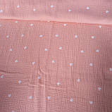 Муслін жатка двошаровий з білими сердечками на рожевому, ш. 140 см, фото 2