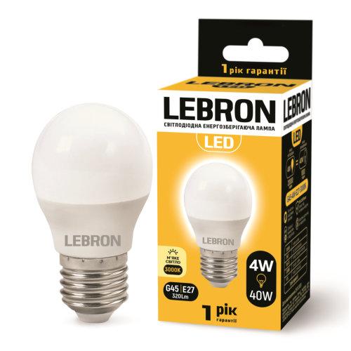 LED лампа Lebron L-G45, 4W, Е27, 3000K, 320Lm, кут 240 °