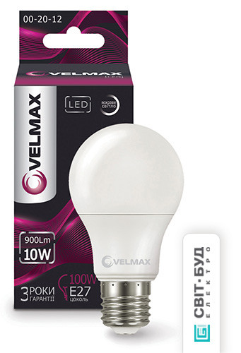 Світлодіодна лампа груша Velmax V-A60, 10W, E27, 4100K, 950Lm, кут 240°