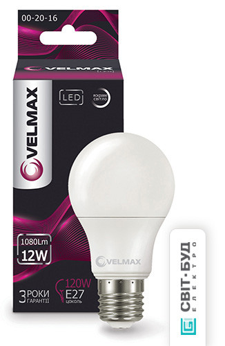 Світлодіодна лампа груша Velmax V-A60, 12W, E27, 4100K, 1080Lm, кут 240°