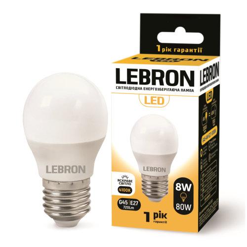LED лампа Lebron L-G45, 8W, Е27, 4100K, 700Lm, кут 240 °