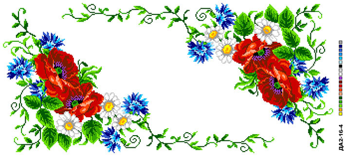 Схема для вишивання хрестиком, малюнок на канві скатертини "Польові квіти" ДА2-16-004