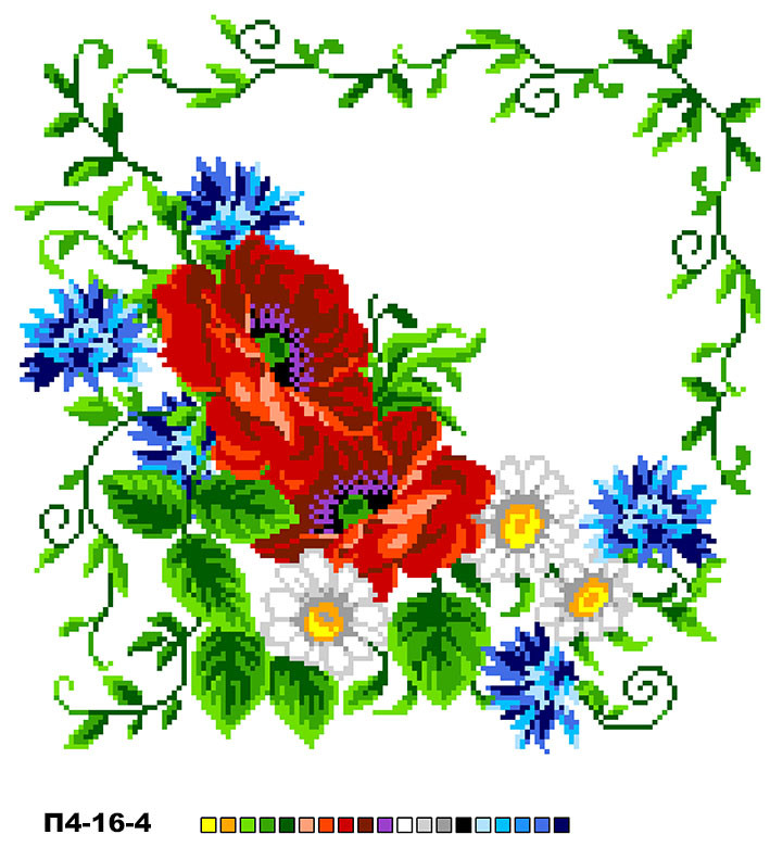 Схема для вишивання хрестиком серветки, малюнок на канві "Польові квіти" П4-16-004