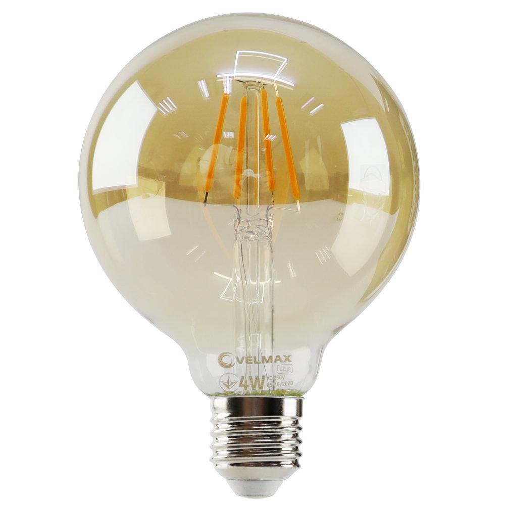 LED лампа VELMAX V-Filament-Amber-G95, 4W, E27, 2200K, 400Lm