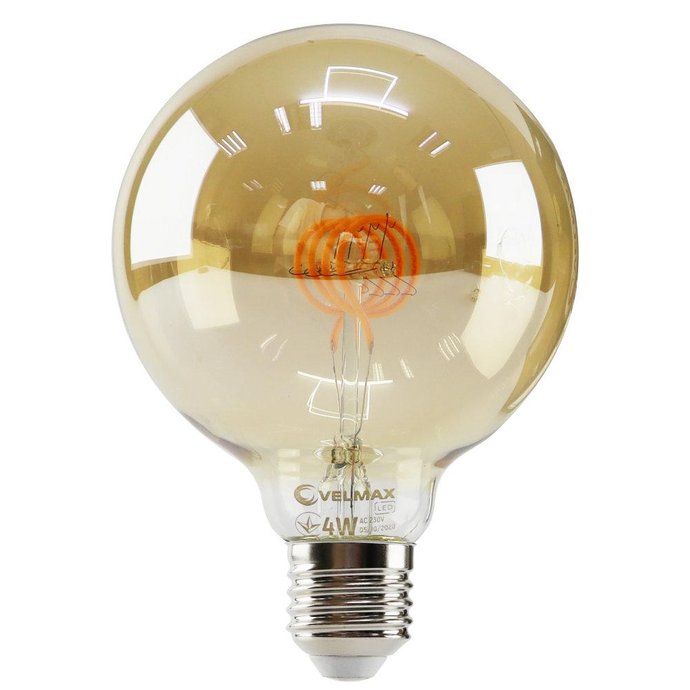 LED лампа VELMAX V-Filament-Amber-G95-Спіраль-G, 4W, E27, 2700K, 300Lm