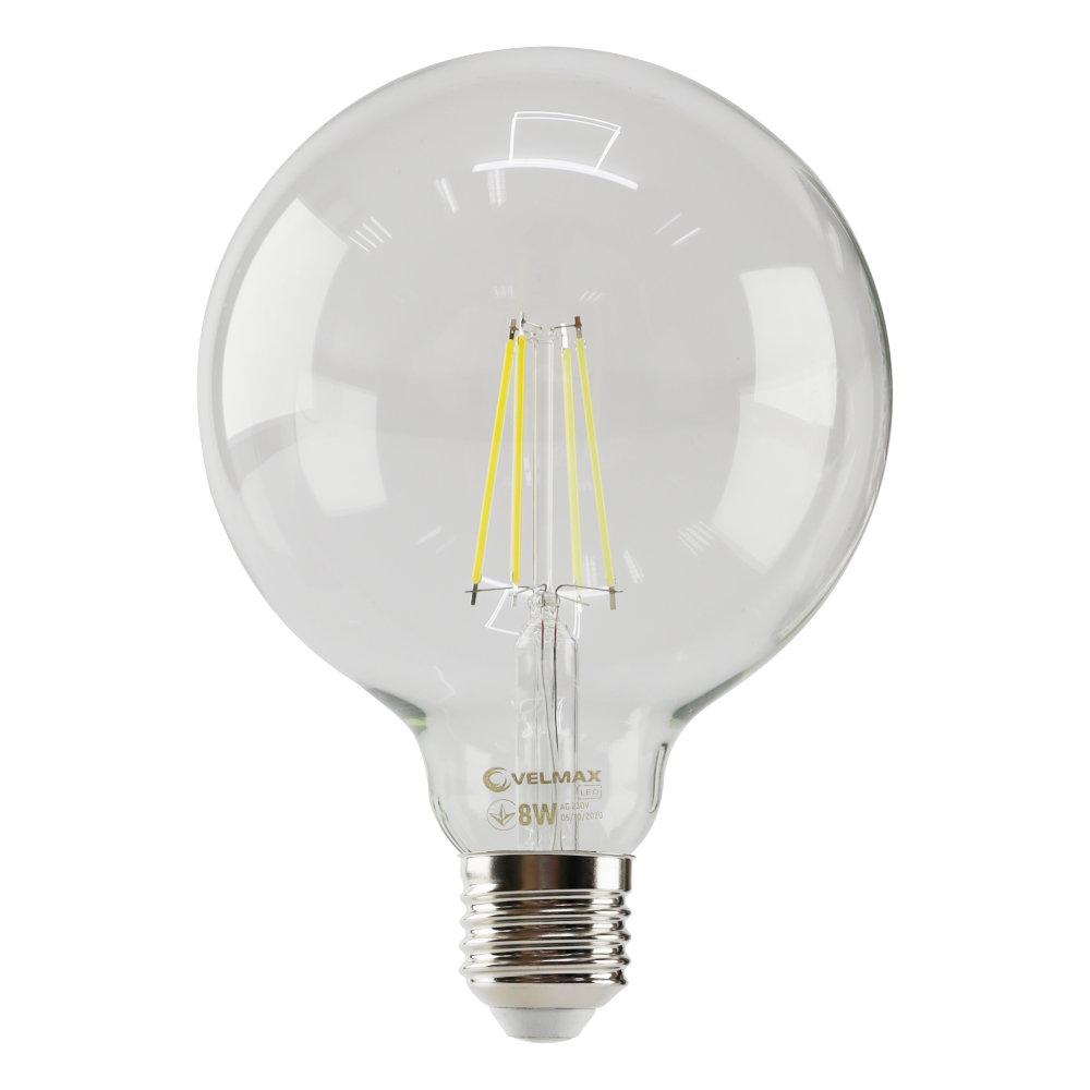 LED лампа VELMAX V-Filament-G125, 8W, E27, 4100K, 800Lm