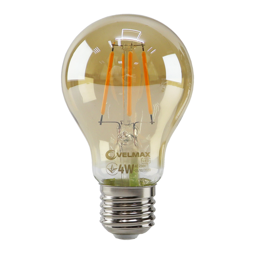 Світлодіодна лампа груша VELMAX V-Filament-Amber-A60, 4W, E27, 2200K, 400Lm