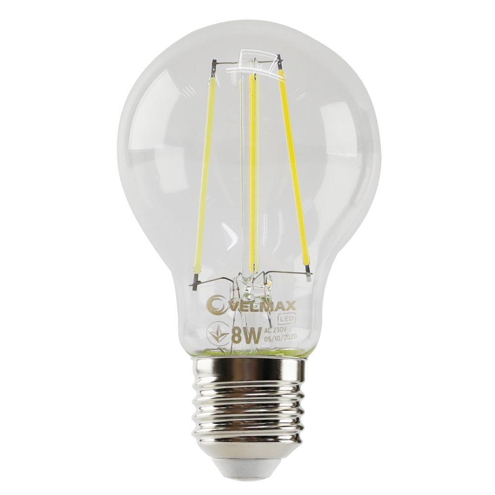 Світлодіодна лампа груша VELMAX V-Filament-A60, 8W, E27, 4100K, 800Lm.