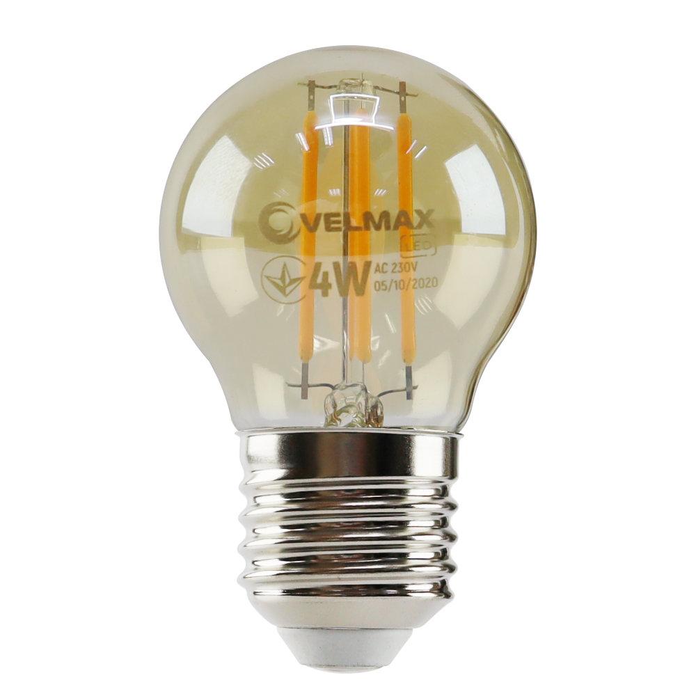 LED лампа VELMAX V-Filament-Amber-G45, 4W, E27, 2200K, 400Lm