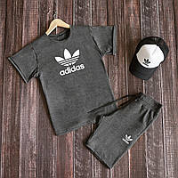 Футболка + Шорты + Кепка комплект мужской летний Adidas (Адидас) черный | Спортивный костюм ТОП качества, фото 5