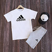 Комплект чоловічий літній Футболка + Шорти + Кепка Adidas фіолетово-сірий | Спортивний костюм Адідас, фото 4