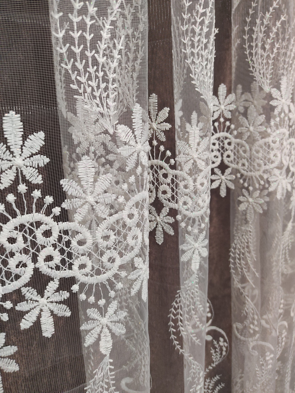 Фатин з густою вишивкою рядами кремового кольору, туреччина