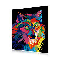 Go Картина раскраска на холсте по номерам E-951 Радужный Волк Животные 40-50см набор для творчества живопись
