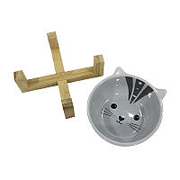 Go Миска поїльник годівниця для котів і собак керамічна на дерев'яній підставці Taotaopets 115505 Кіт
