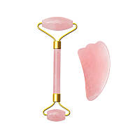 Go Набор GL009 Розовый кварц роллер для массажа лица + скребок гуа ша из натурального камня