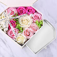 Go Коробка з квітами трояндами з мила подвійна L-445 White у формі діаманта подарункова