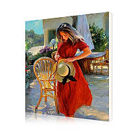 Go Картина раскраска на холсте по номерам DIY PH9447 "Девушка с соломенной шляпой" 40-50см набор для