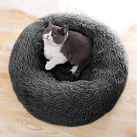 Go Лежак-пуфік Taotaopets 552201 XL Dark Grey для котів собак круглий лежанка
