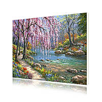 Lb Картина раскраска на холсте по номерам E-151 "Ива у ручья" 40-50см набор для творчества живопись