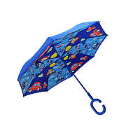 Go Детский зонт зонтик наоборот Up-Brella Fun Car-Blue умный обратного сложения для мальчиков