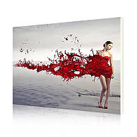 Lb Картина раскраска на холсте по номерам DIY RA3237 "Девушка в красном платье" 40-50см набор для