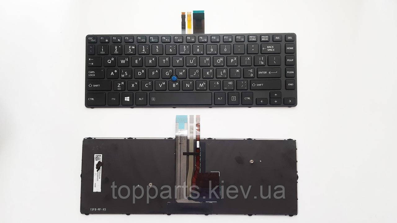 Клавіатура для ноутбуків Toshiba Tecra R40-C Series чорна з чорною рамкою з трекпоінтом з підсвіткою UA/RU/US