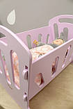 Дерев'яне ліжко люлька для ляльки 8001 Мася Рожева, фото 3