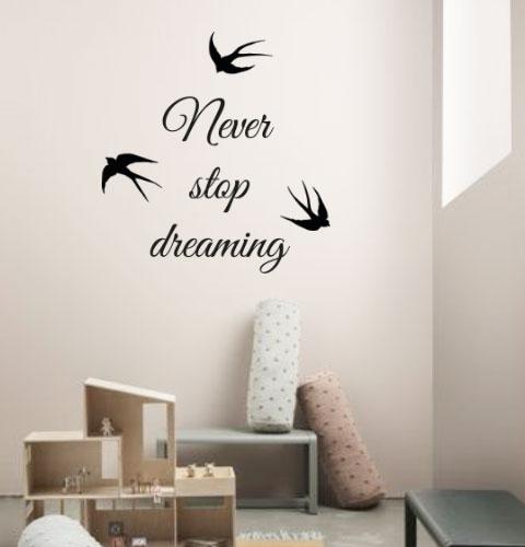 Наклейка мотиватор Never stop dreaming ( ніколи не зупиняйся мрія ластівки матова 1000х175 мм