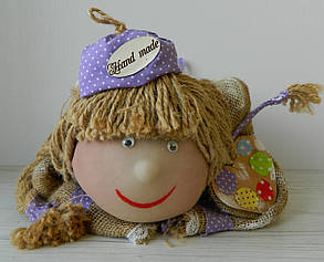 Лялька текстильна ручної роботи Кашпо з обличчям фіолетове
