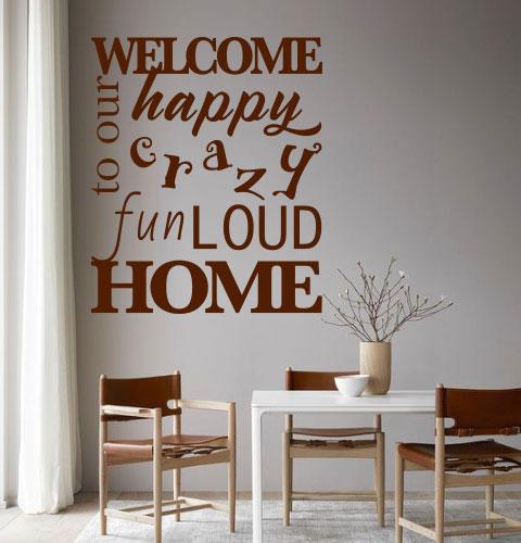 Інтер'єрна наклейка Welcome to our home (текстова Ласкаво просимо стікер вініл декор) матова 500х600 мм
